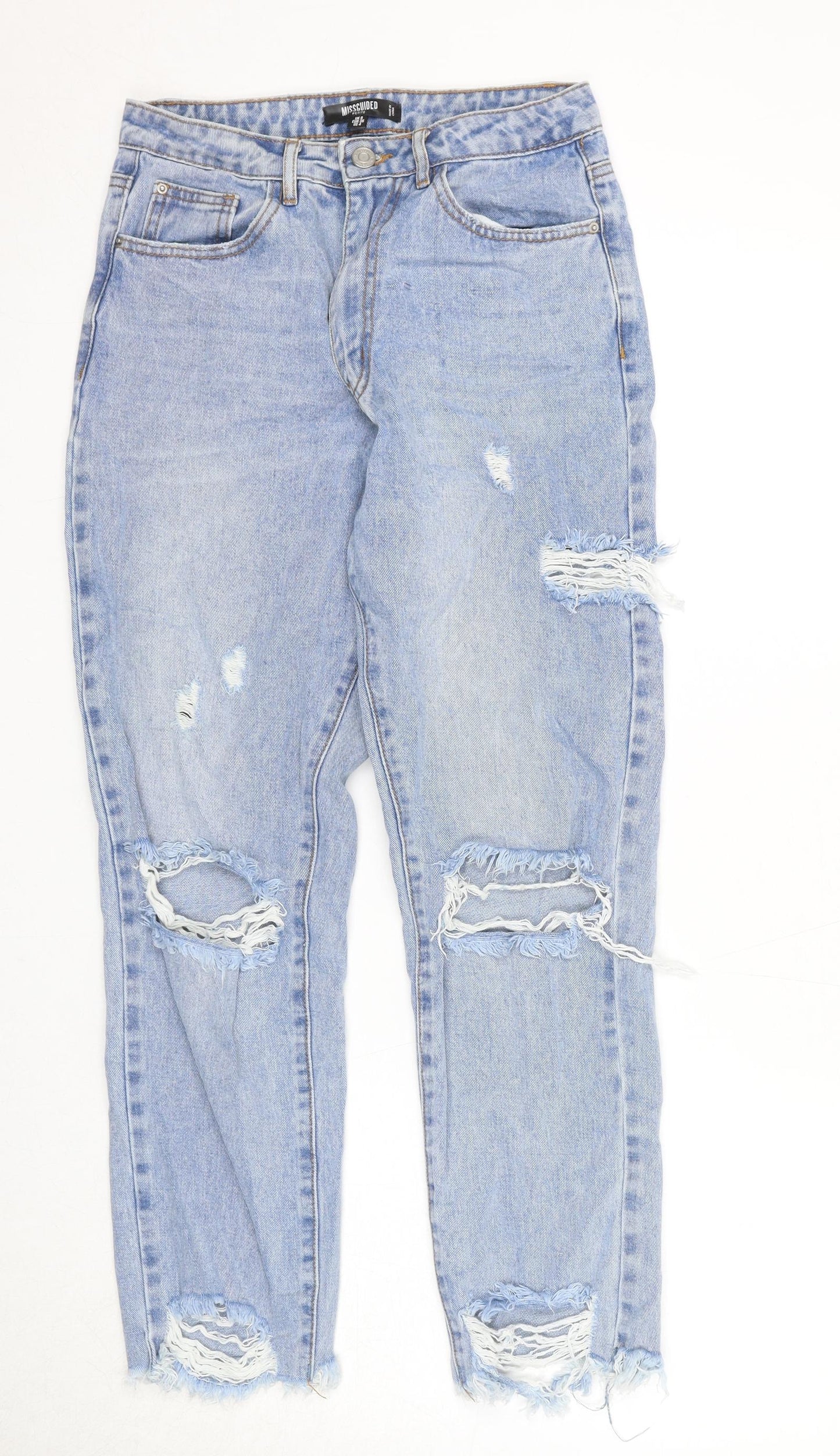 Missguided Womens Blue Cotton Straight Jeans Size 8 Regular Zip