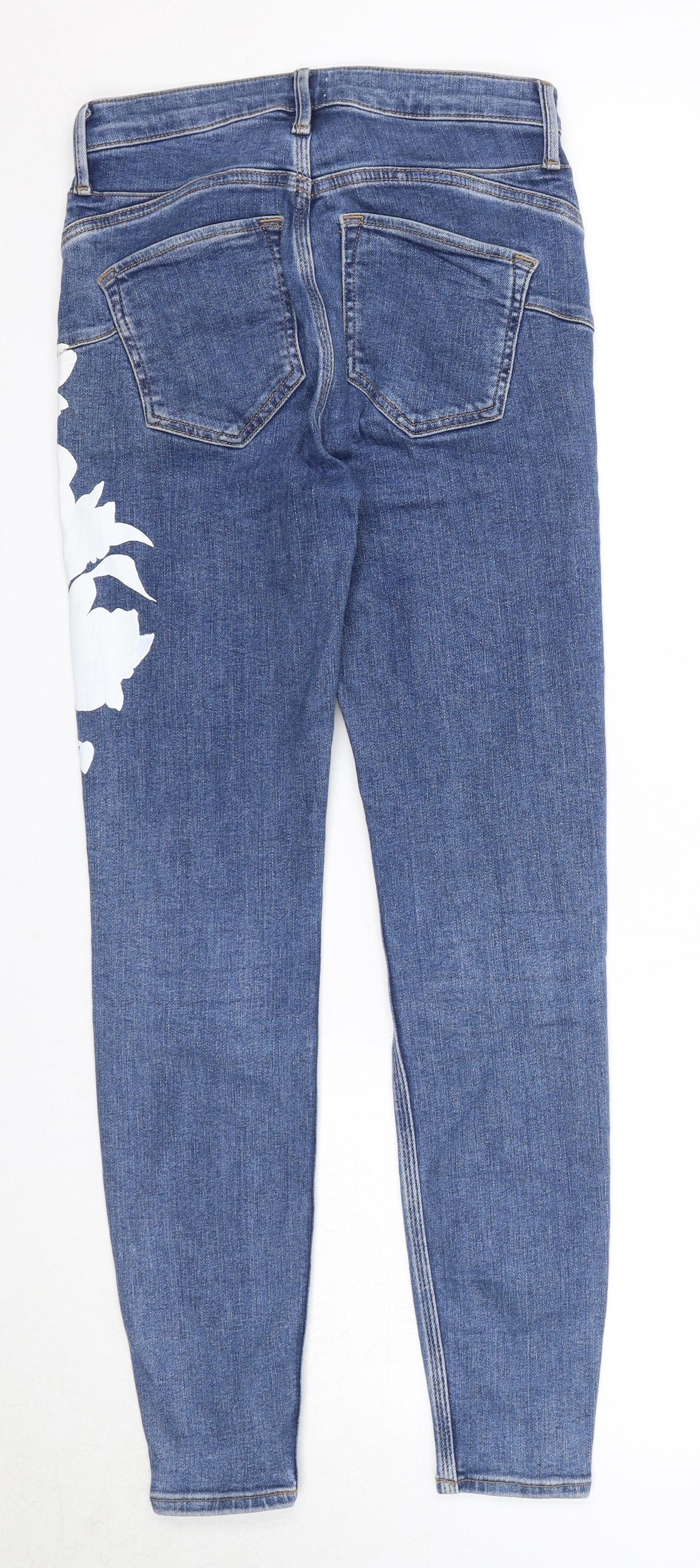 River Island Womens Blue Cotton Skinny Jeans Size 8 Regular Zip - Flower Detail
