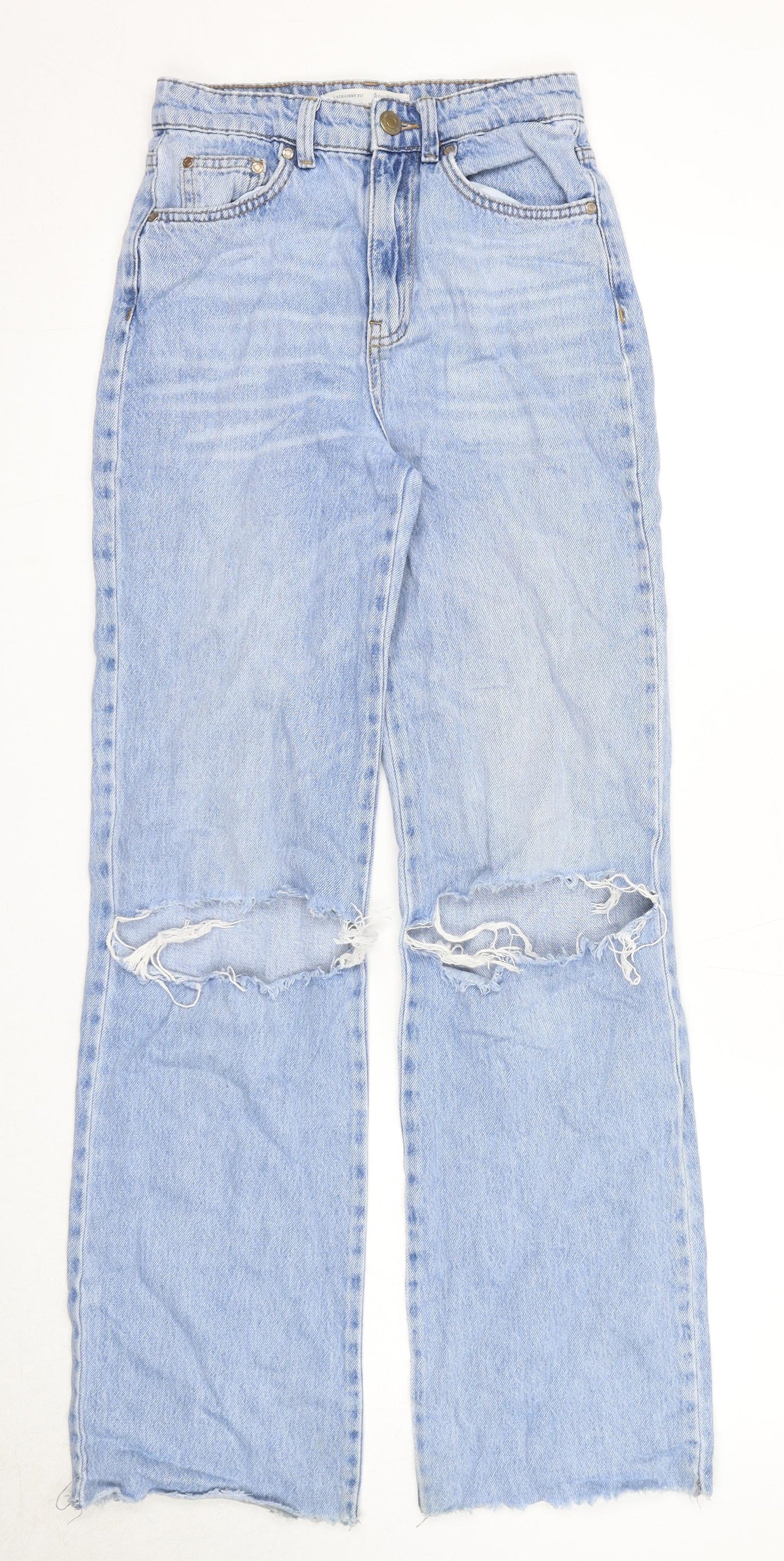 Stradivarius Womens Blue Cotton Straight Jeans Size 6 Regular Zip - Long Leg