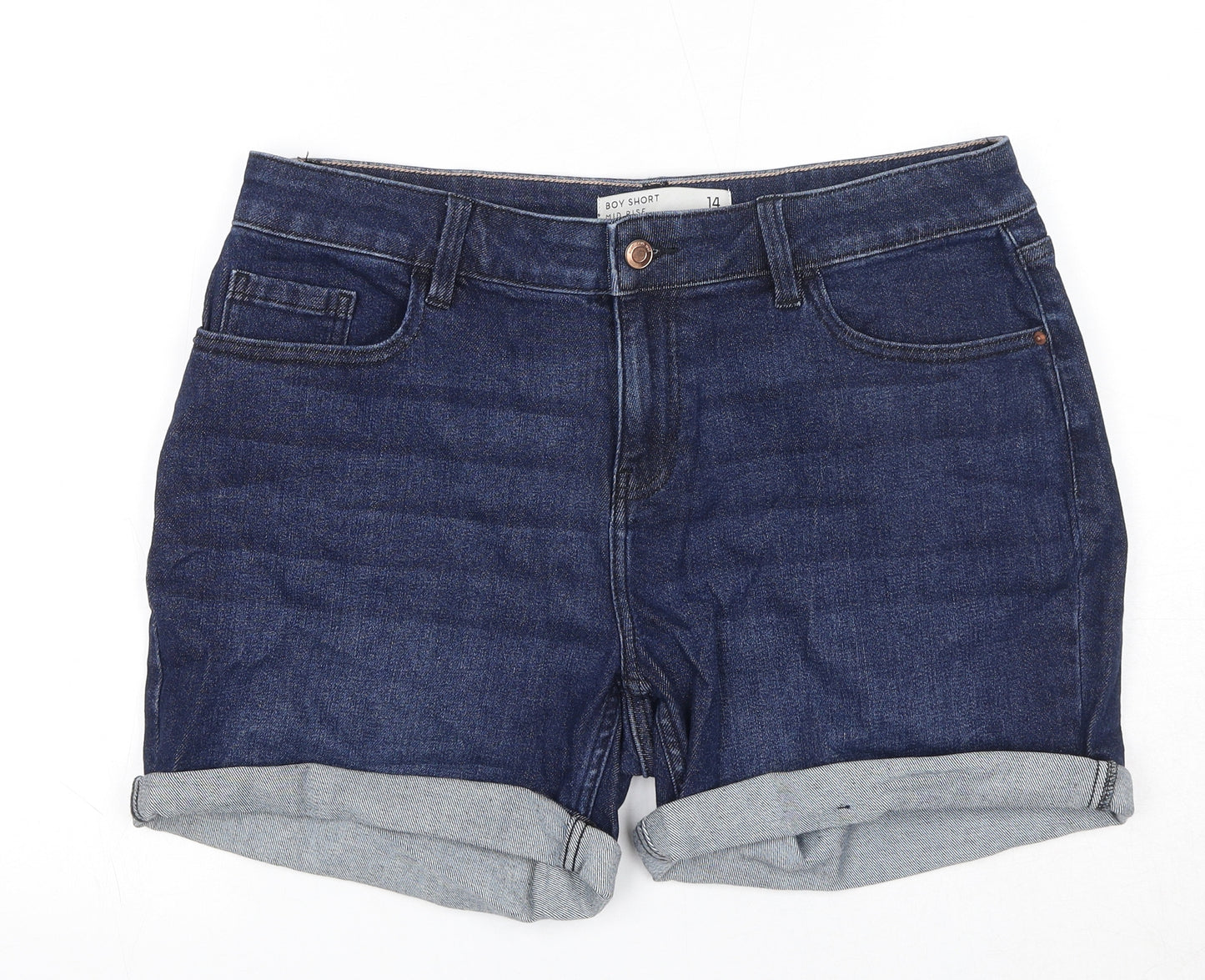 NEXT Womens Blue Cotton Boyfriend Shorts Size 14 Regular Zip