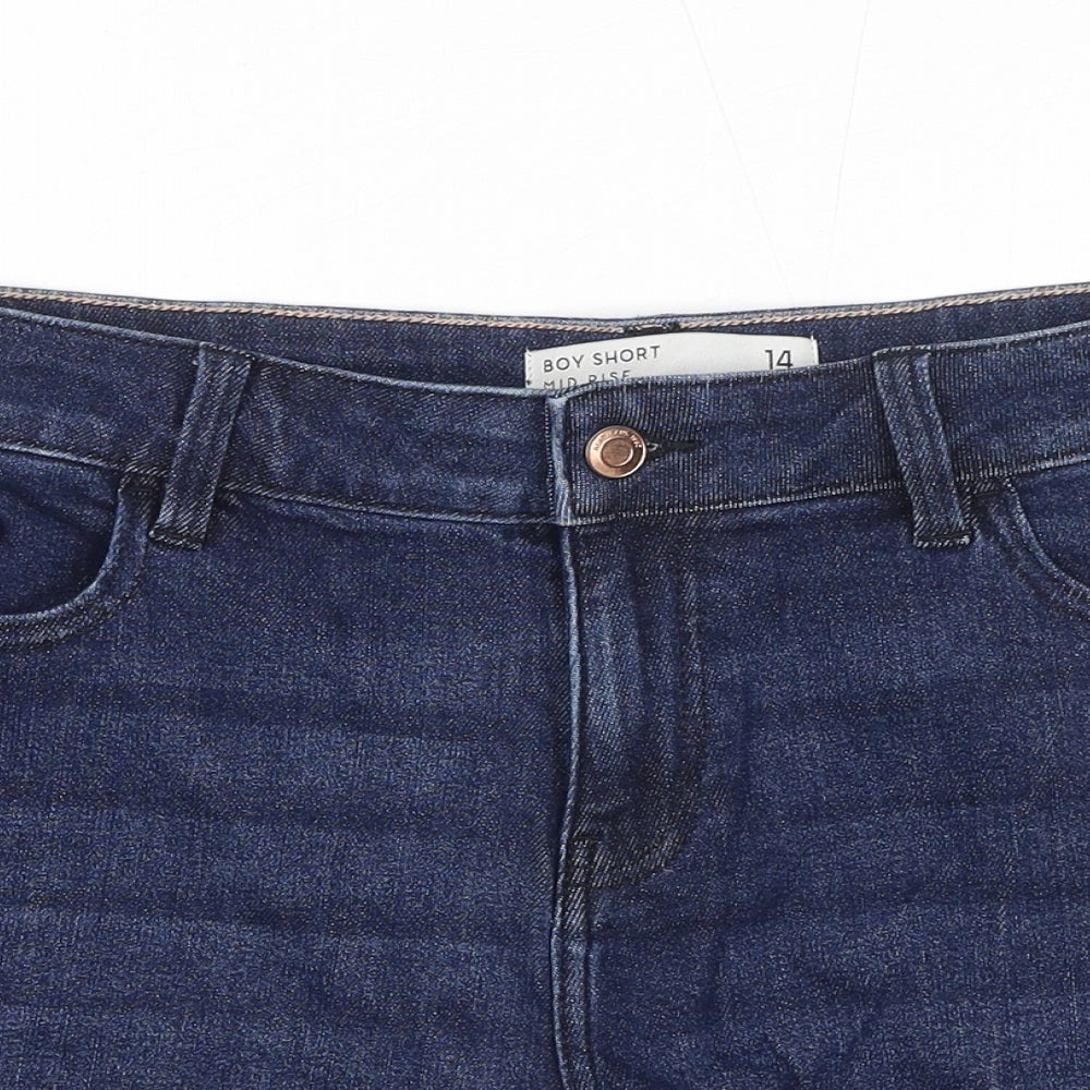 NEXT Womens Blue Cotton Boyfriend Shorts Size 14 Regular Zip
