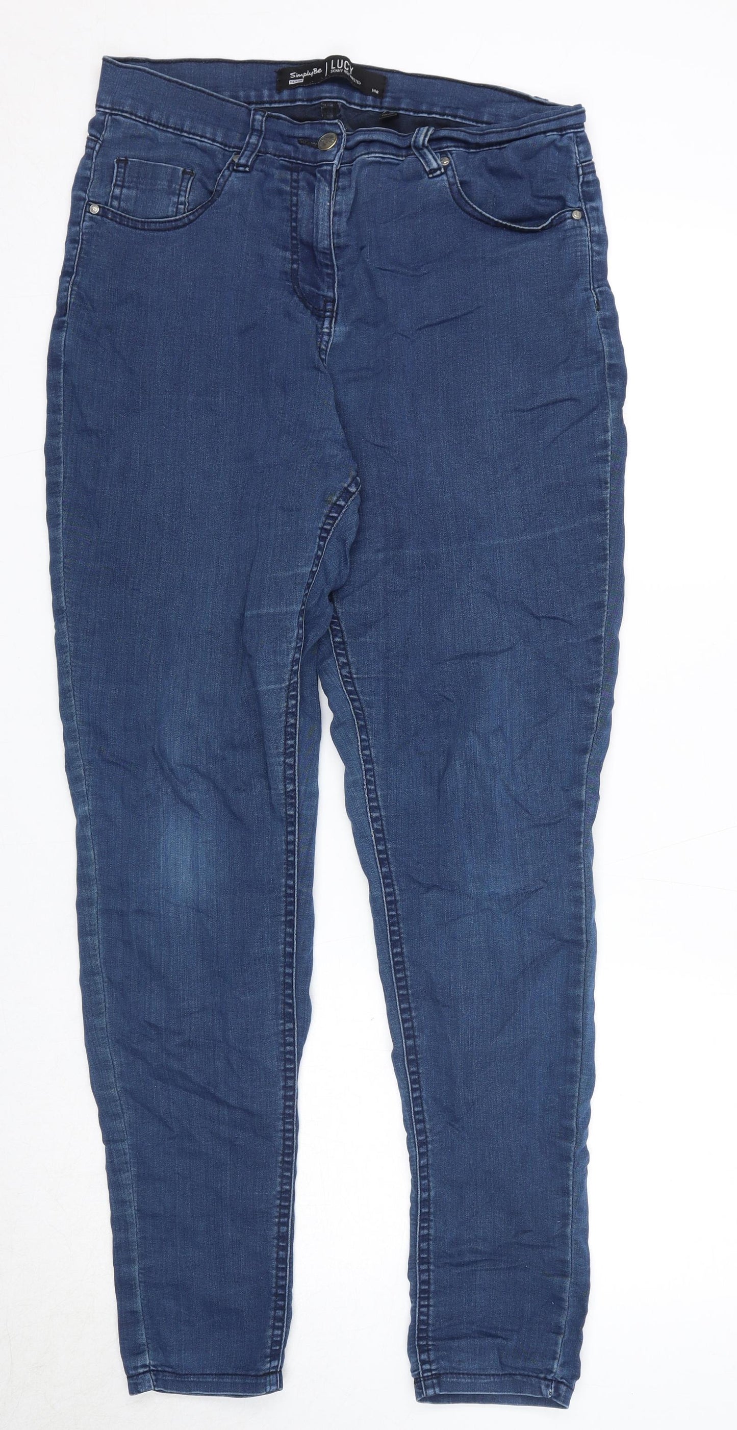 Simply Be Womens Blue Cotton Skinny Jeans Size 14 Regular Zip
