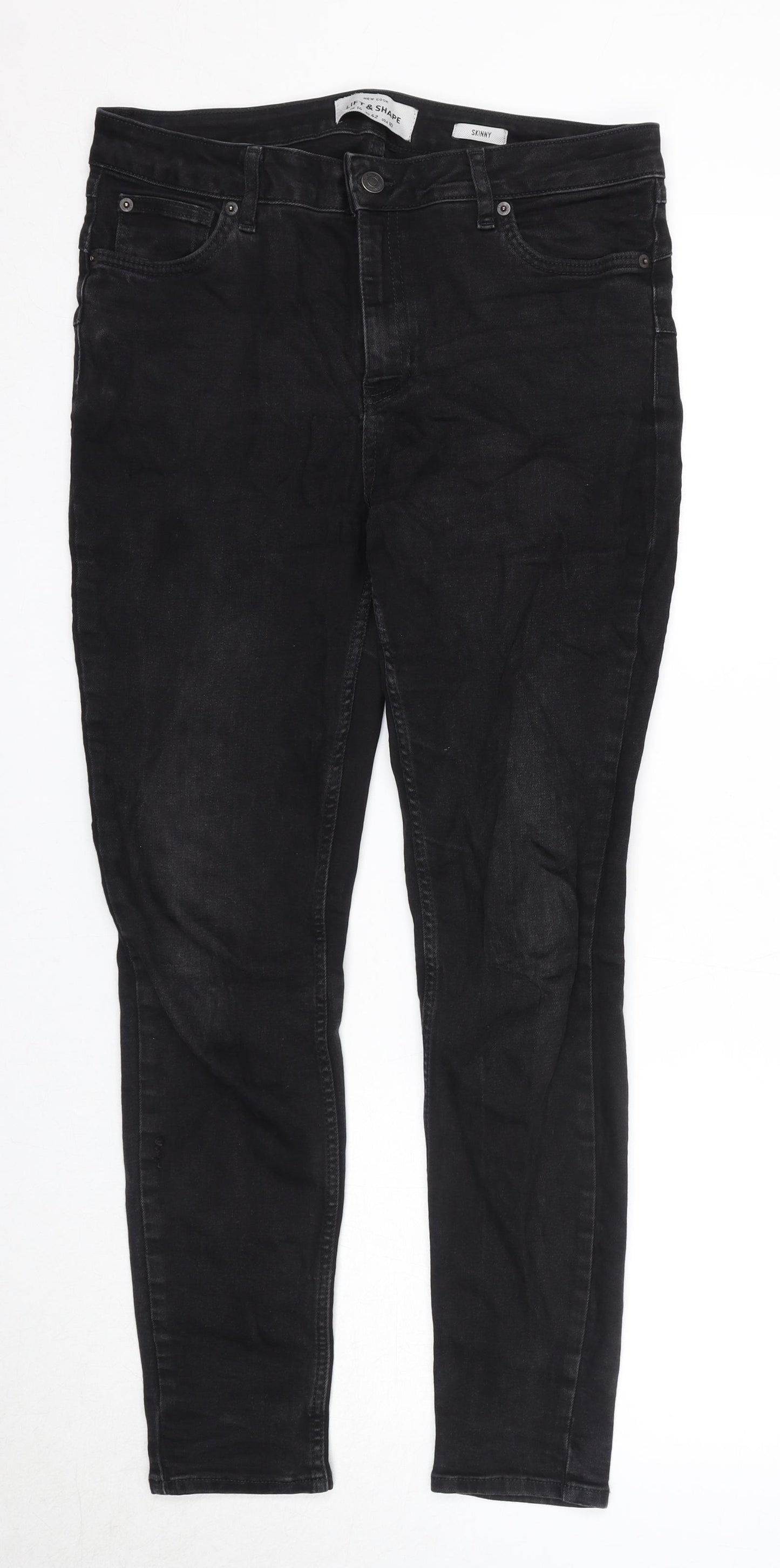 New Look Womens Black Cotton Skinny Jeans Size 14 Regular Zip
