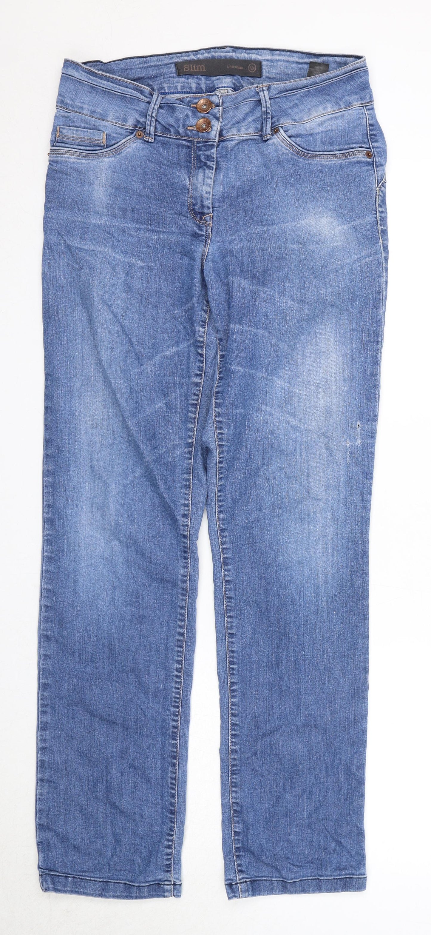 NEXT Womens Blue Cotton Straight Jeans Size 12 Slim Zip
