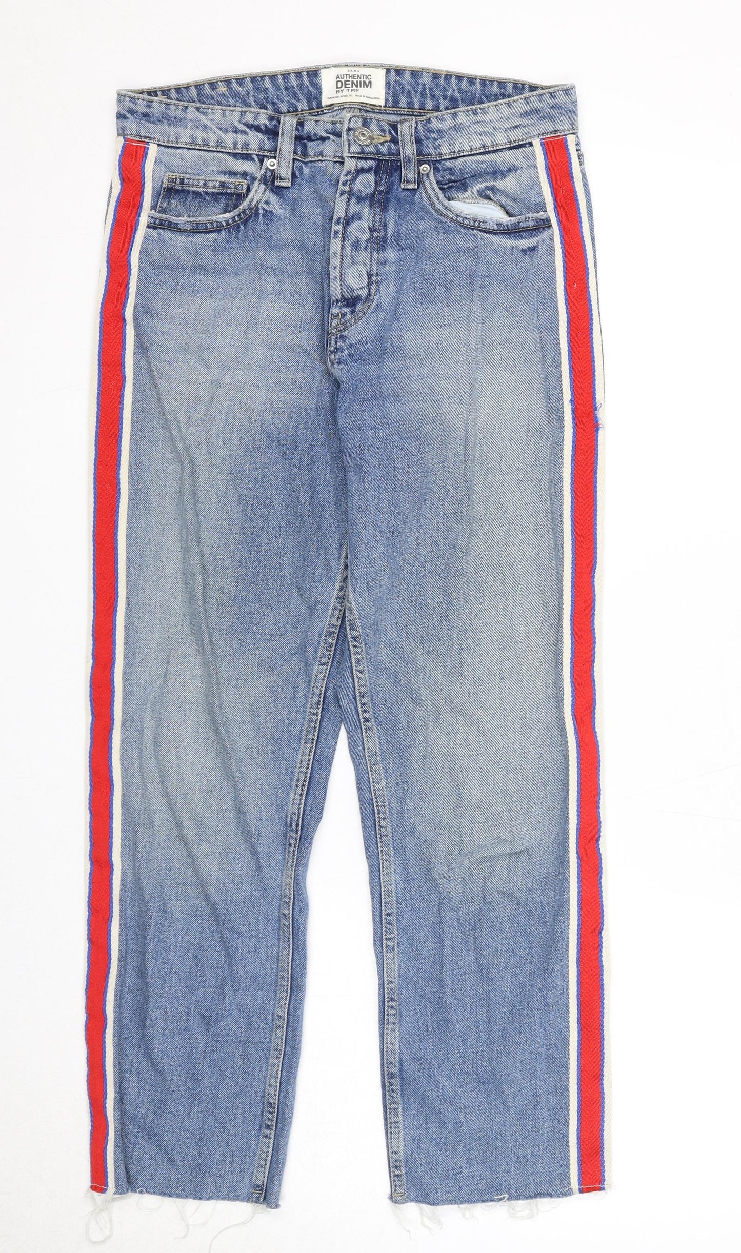 Zara Womens Blue Cotton Straight Jeans Size 8 Regular Zip