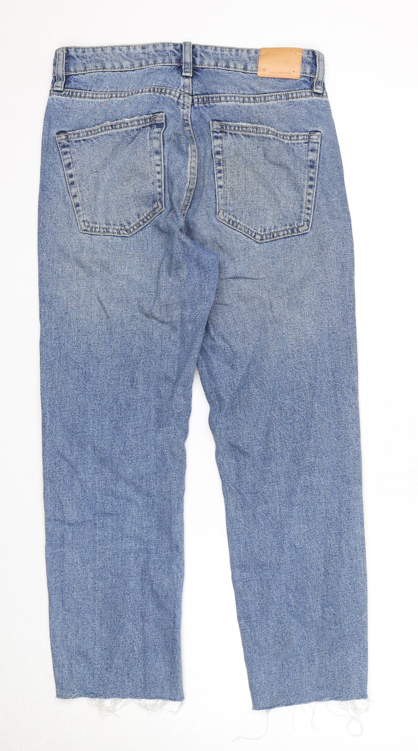 Zara Womens Blue Cotton Straight Jeans Size 8 Regular Zip