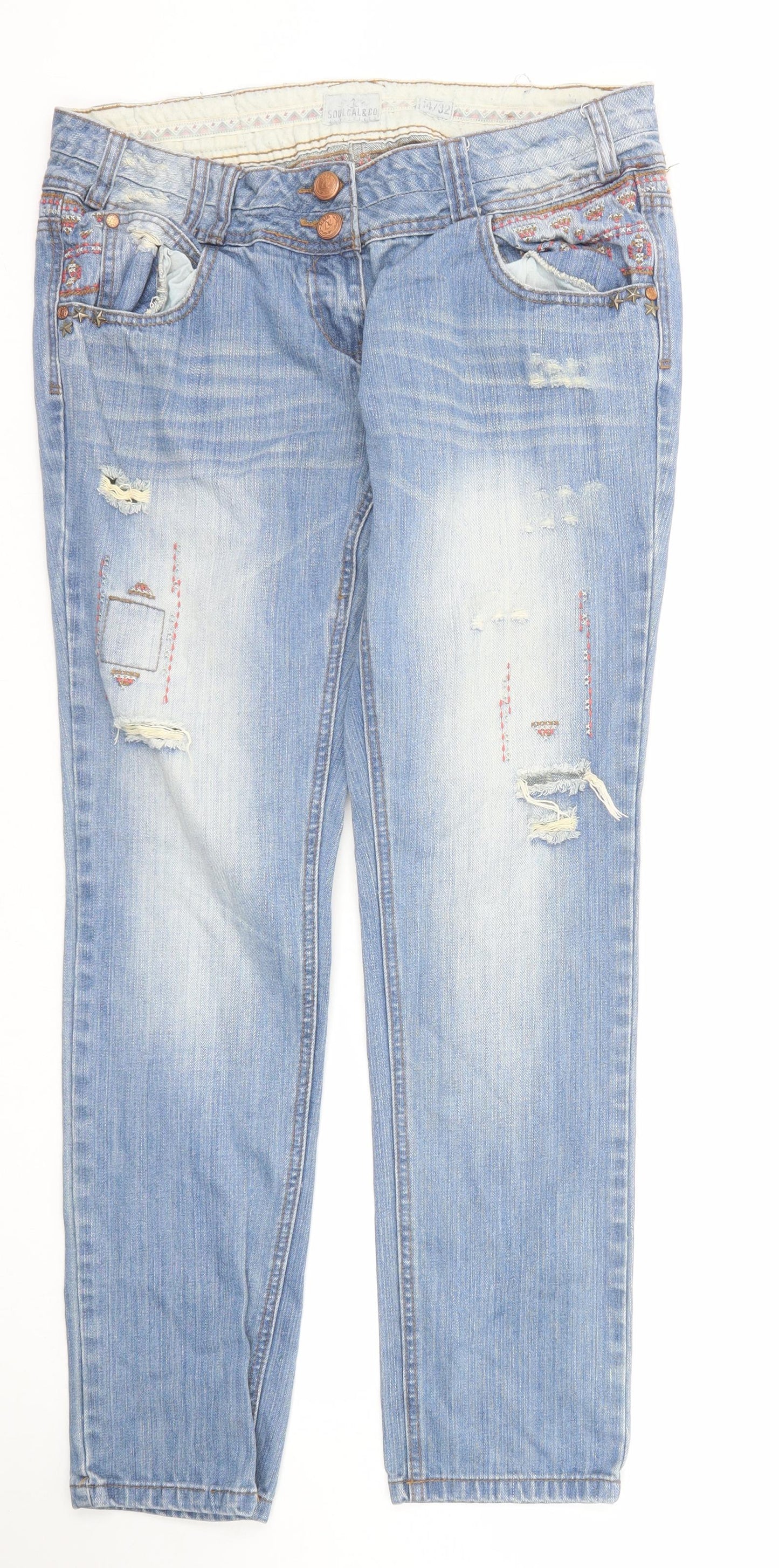 SoulCal&Co Womens Blue Cotton Straight Jeans Size 14 Regular Zip