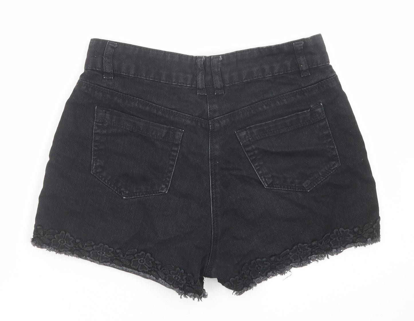 M&Co Girls Black Cotton Cut-Off Shorts Size 12 Years Regular Zip