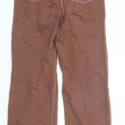 Zara Womens Brown Cotton Wide-Leg Jeans Size 10 Regular Zip