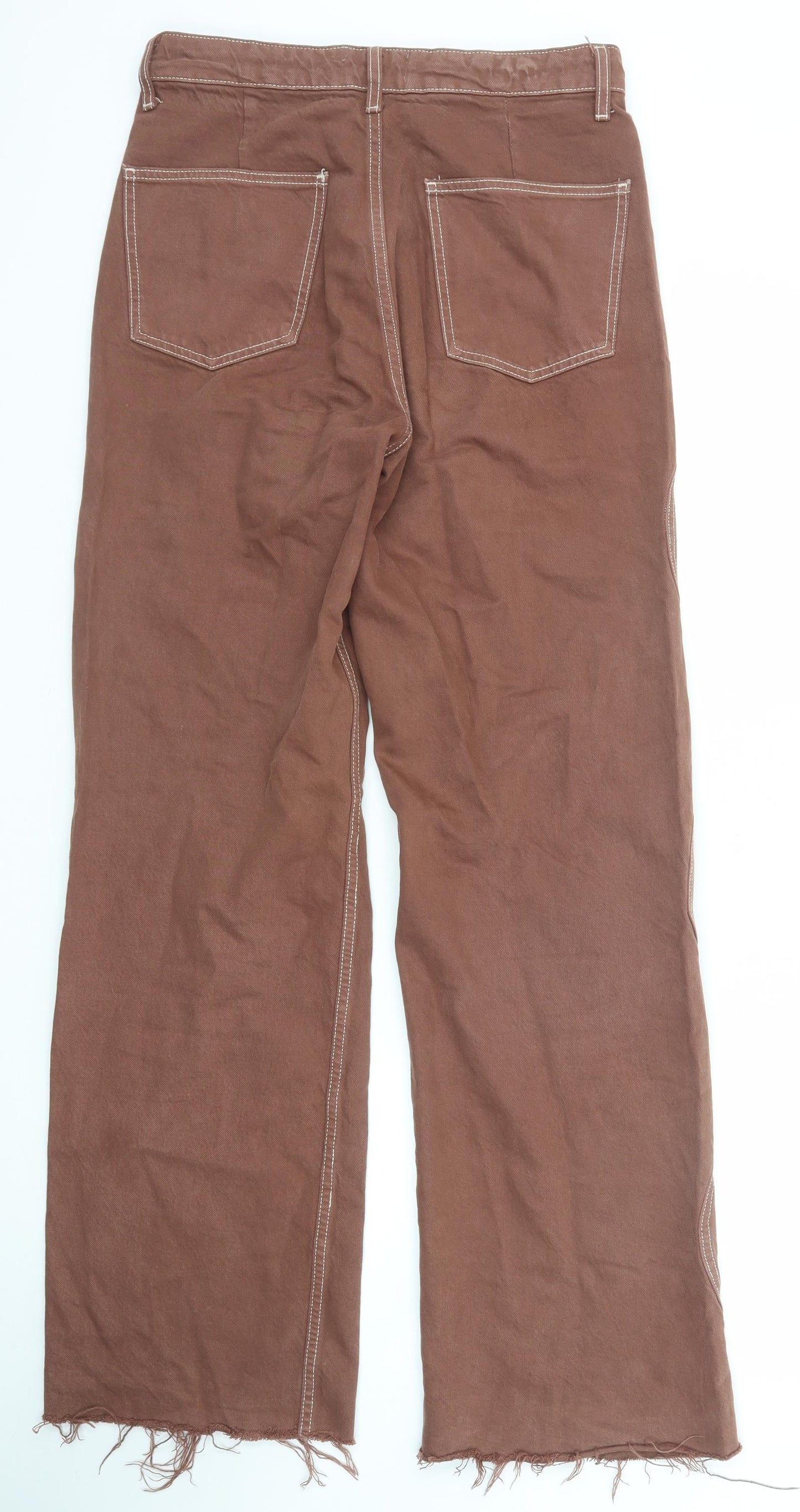 Zara Womens Brown Cotton Wide-Leg Jeans Size 10 Regular Zip
