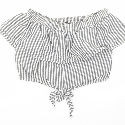 PRETTYLITTLETHING Womens Black Striped Cotton Cropped Tank Size 8 Off the Shoulder