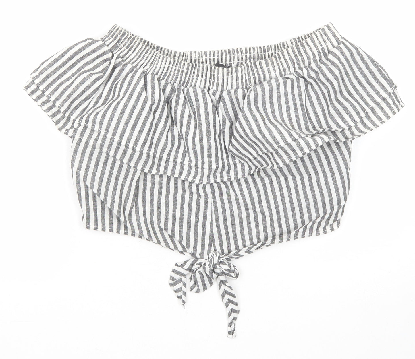 PRETTYLITTLETHING Womens Black Striped Cotton Cropped Tank Size 8 Off the Shoulder