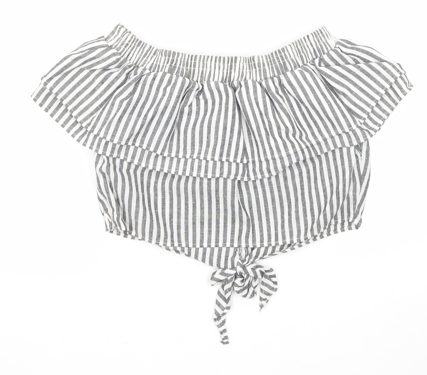 PRETTYLITTLETHING Womens Black Striped Cotton Cropped Tank Size 8 Off the Shoulder