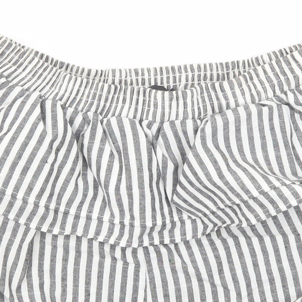 PRETTYLITTLETHING Womens Black Striped Cotton Cropped Tank Size 8 Off the Shoulder