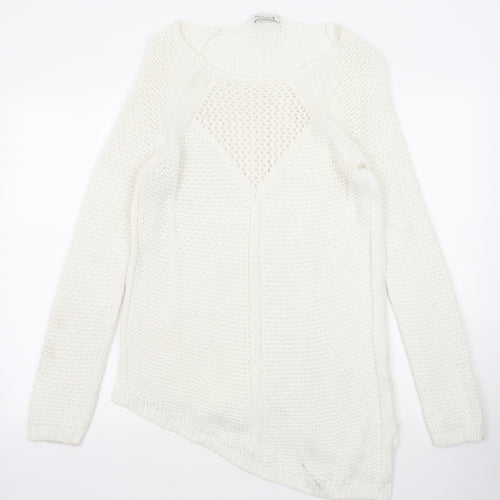 Society Womens White Scoop Neck Acrylic Pullover Jumper Size 8