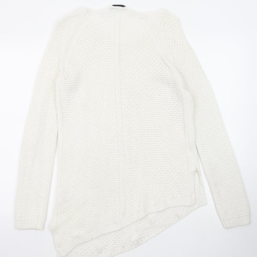 Society Womens White Scoop Neck Acrylic Pullover Jumper Size 8
