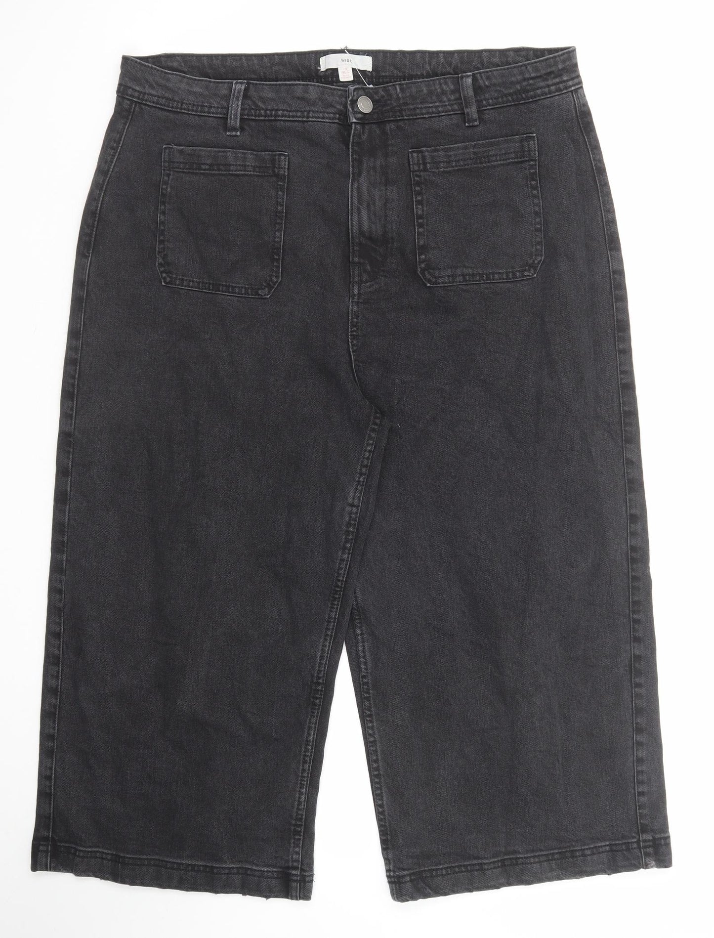 Marks and Spencer Womens Black Cotton Wide-Leg Jeans Size 18 Regular Zip