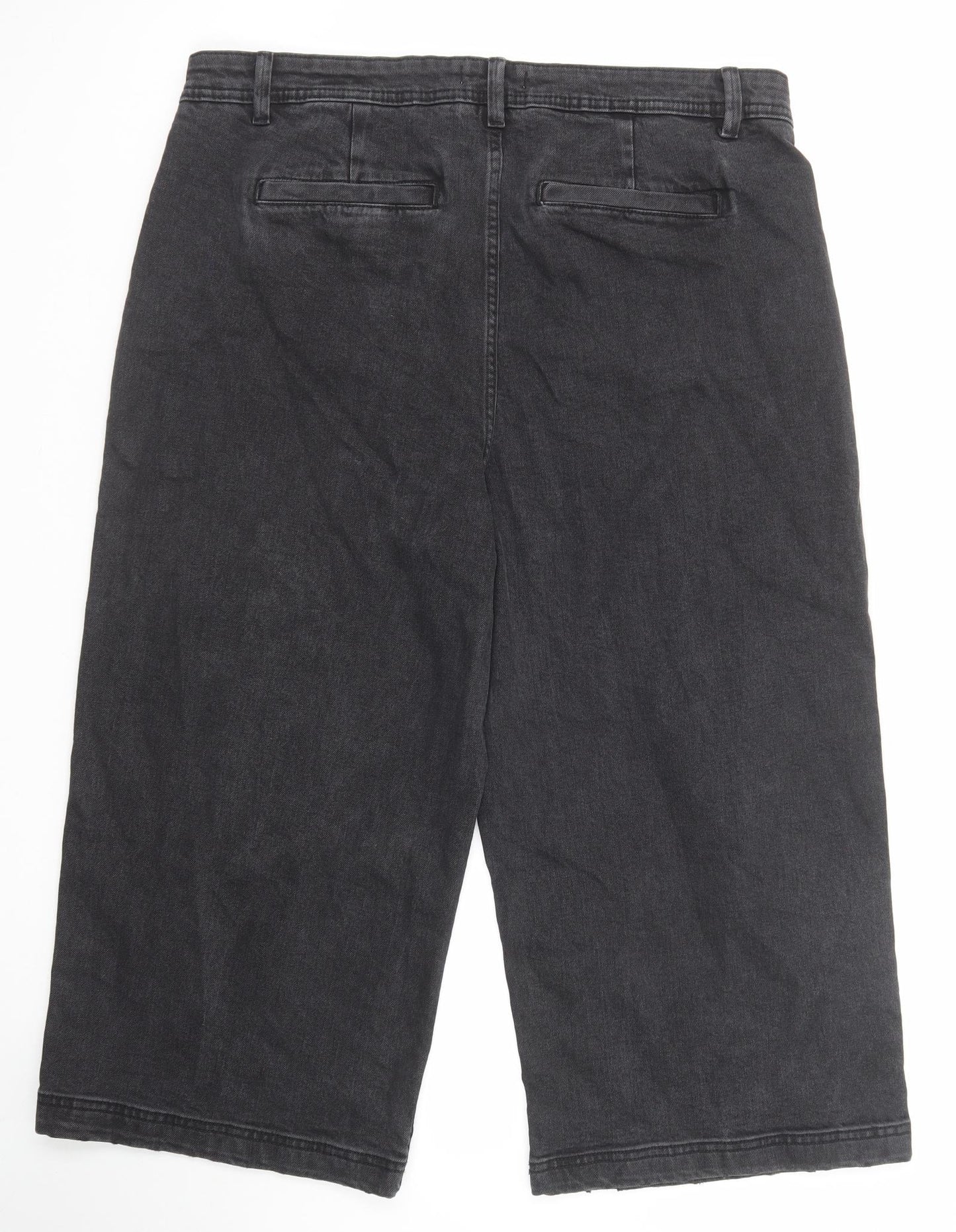 Marks and Spencer Womens Black Cotton Wide-Leg Jeans Size 18 Regular Zip