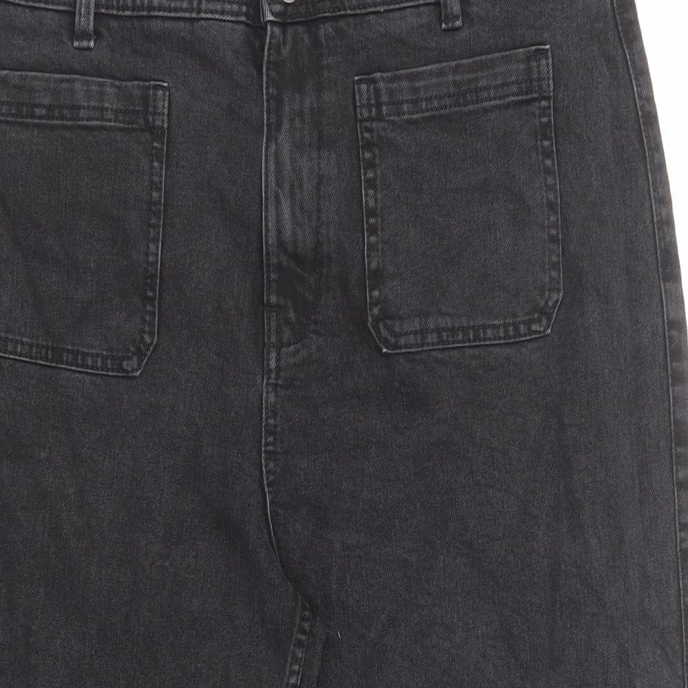 Marks and Spencer Womens Black Cotton Wide-Leg Jeans Size 18 Regular Zip
