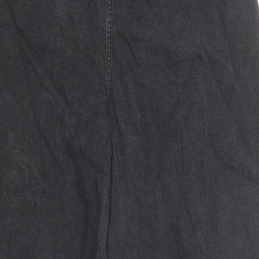 Marks and Spencer Womens Black Cotton Wide-Leg Jeans Size 18 Regular Zip