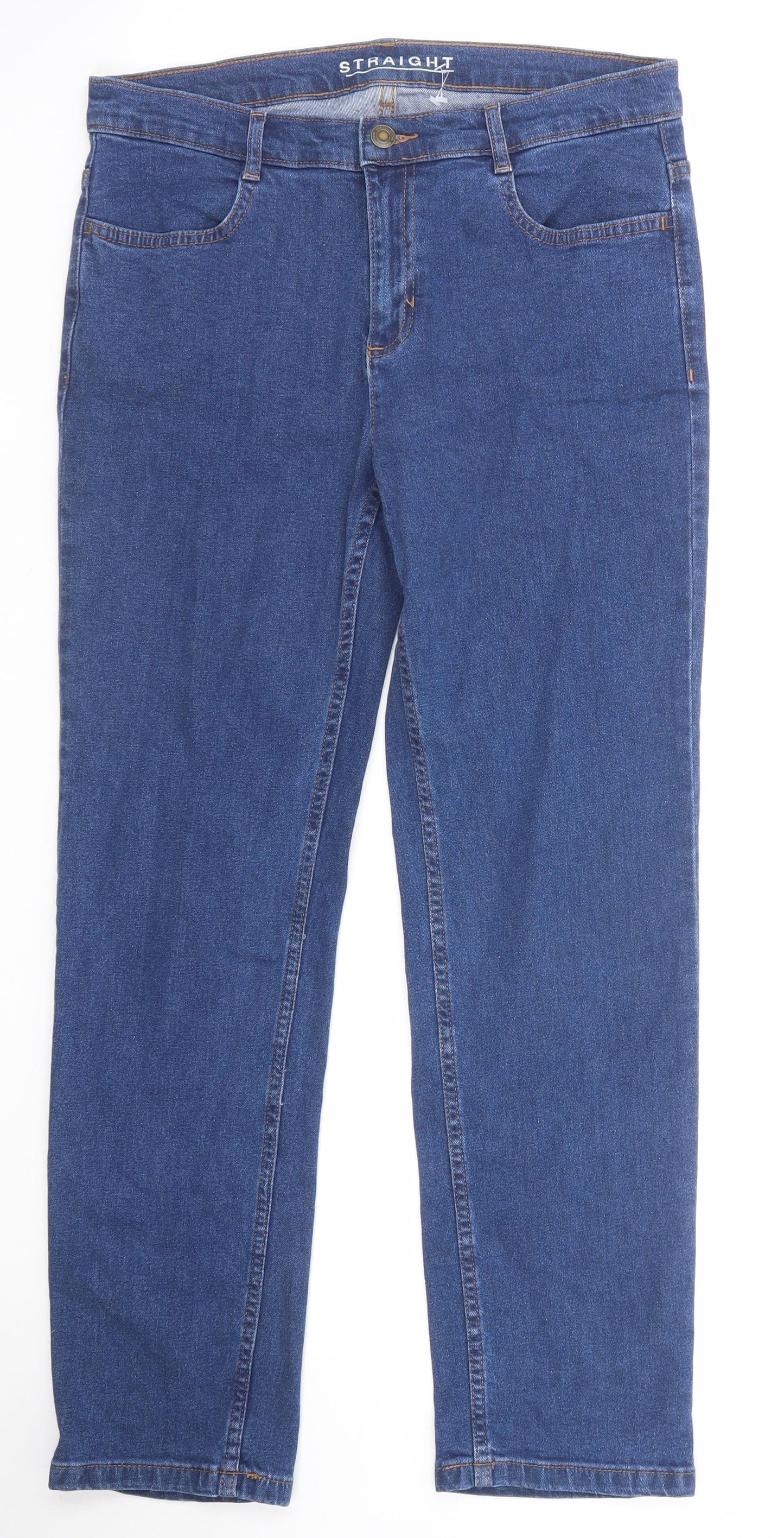 Marks and Spencer Womens Blue Cotton Straight Jeans Size 12 Regular Zip
