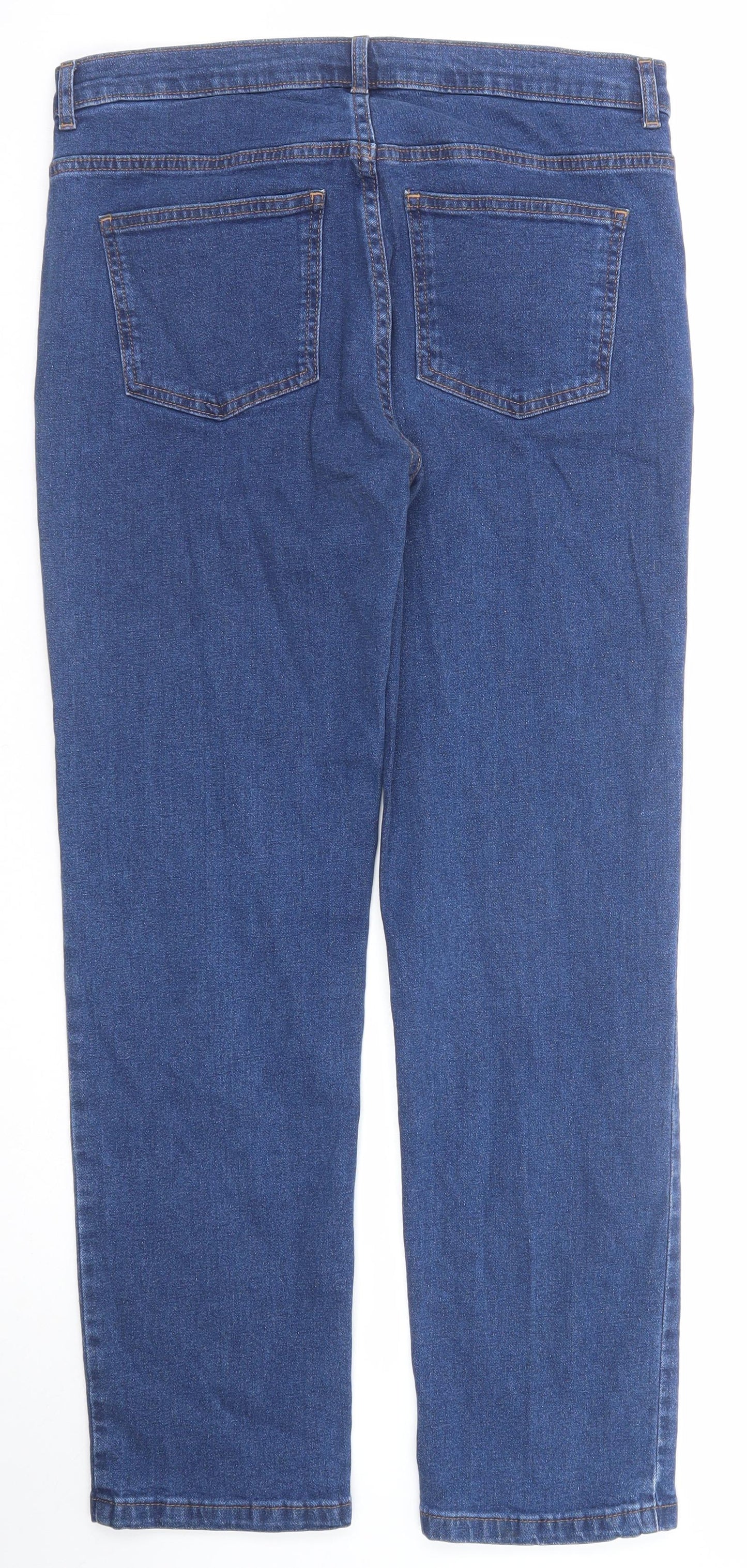 Marks and Spencer Womens Blue Cotton Straight Jeans Size 12 Regular Zip