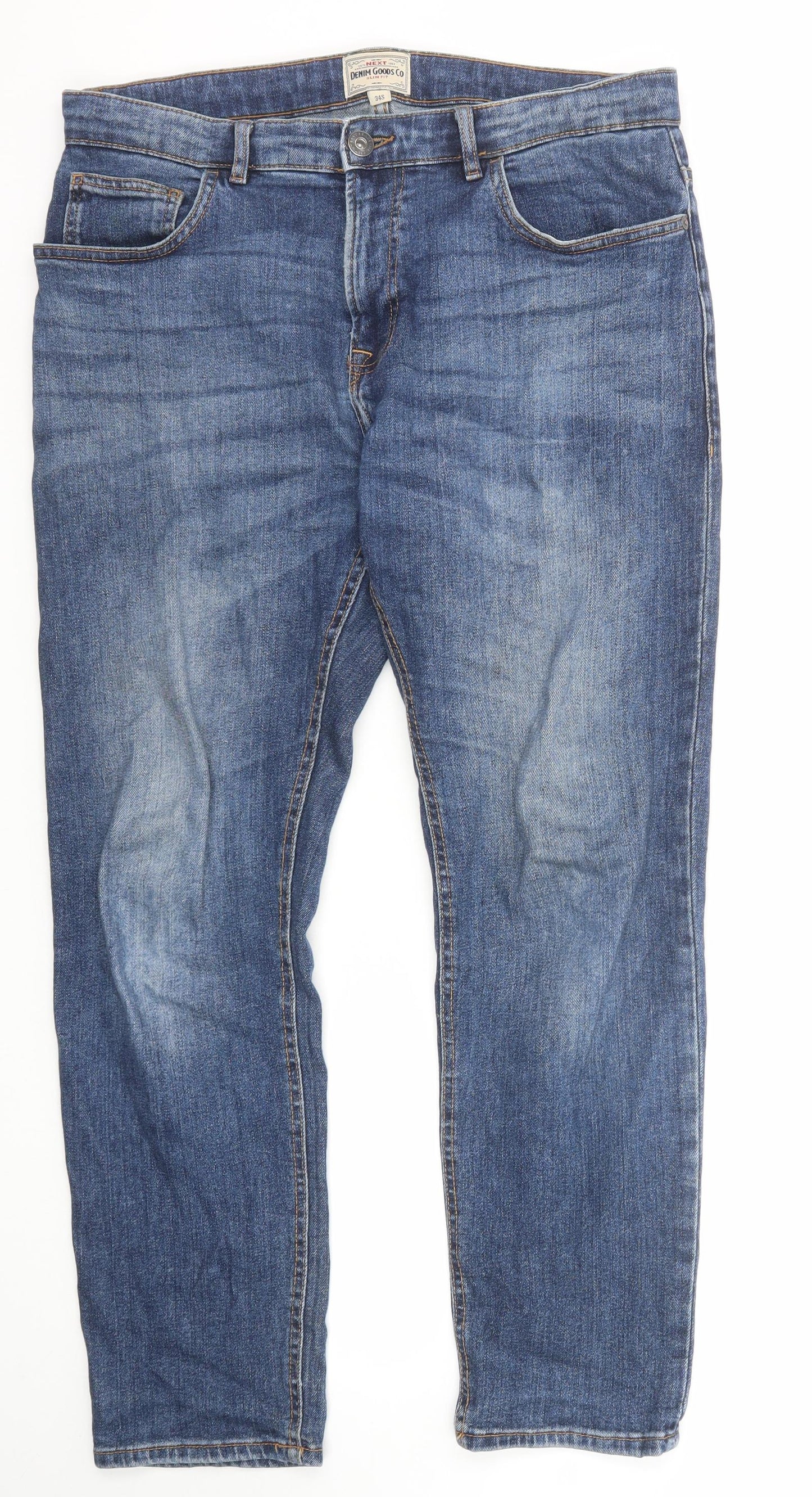 NEXT Mens Blue Cotton Straight Jeans Size 34 in Slim Zip