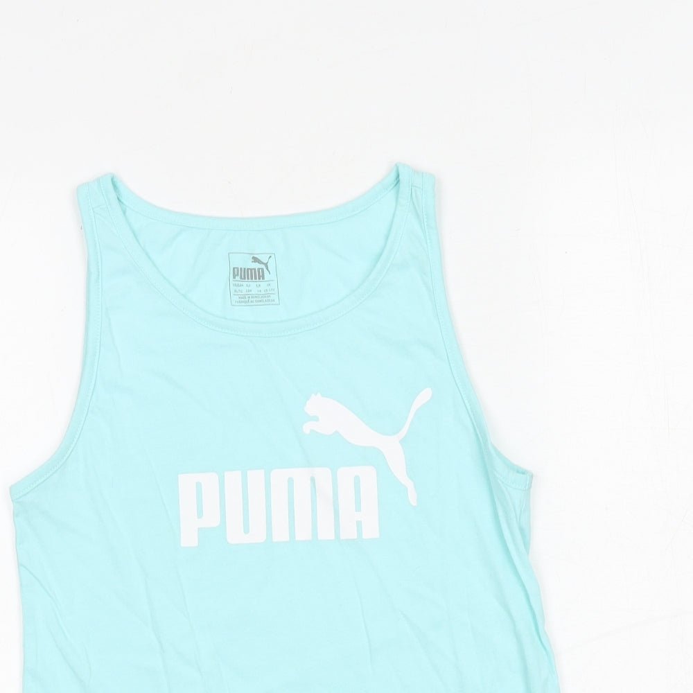 PUMA Girls Blue 100% Cotton Basic Tank Size 13-14 Years Round Neck Pullover