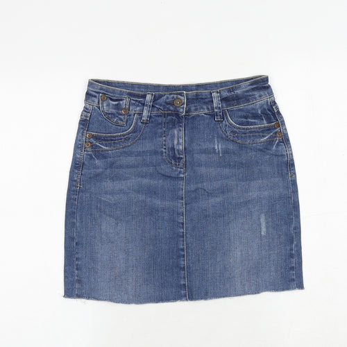 Marks and Spencer Womens Blue Cotton A-Line Skirt Size 6 Zip