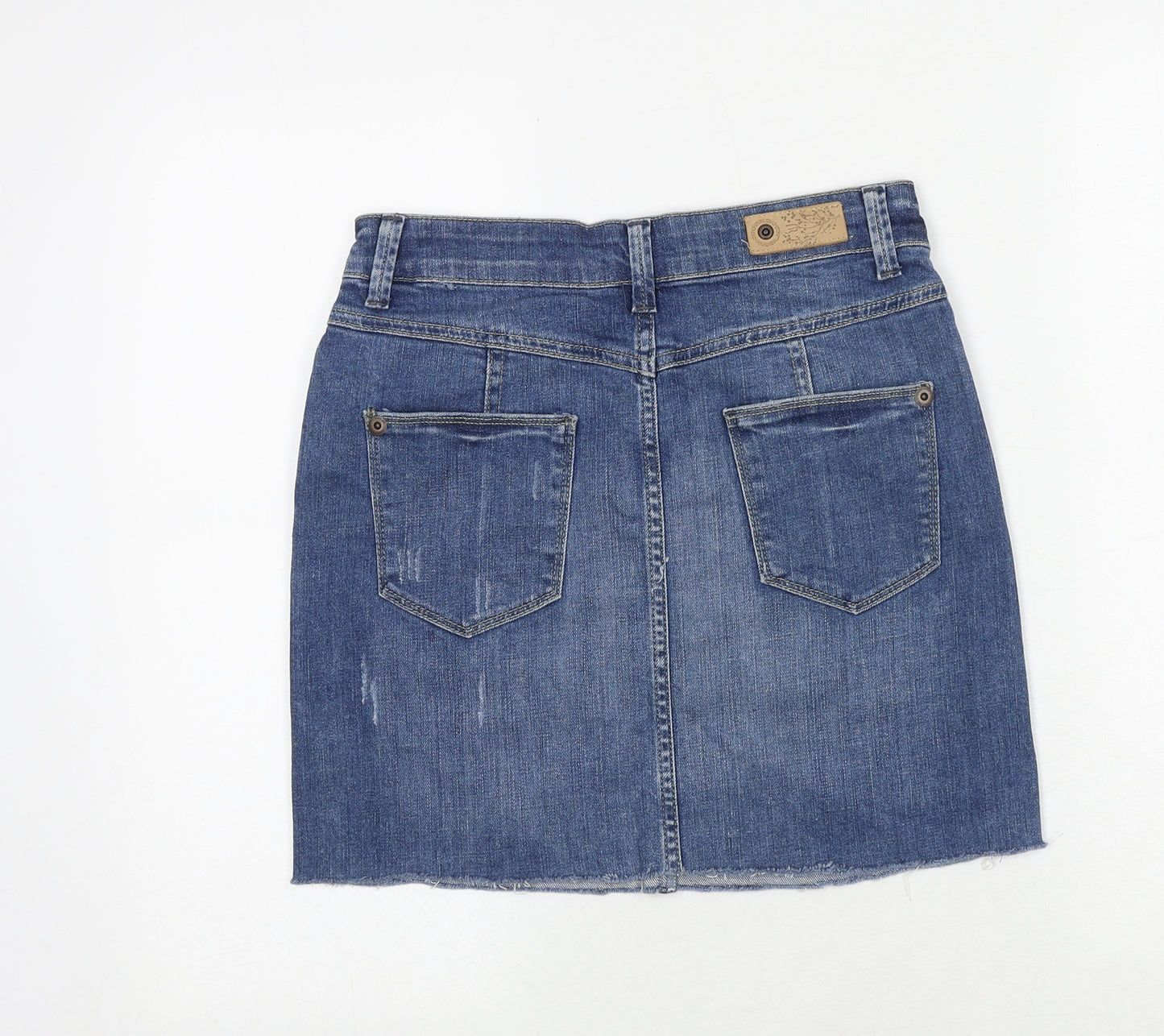 Marks and Spencer Womens Blue Cotton A-Line Skirt Size 6 Zip