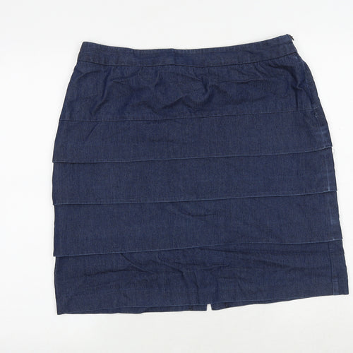Larry Levine Womens Blue Cotton A-Line Skirt Size 12 Zip