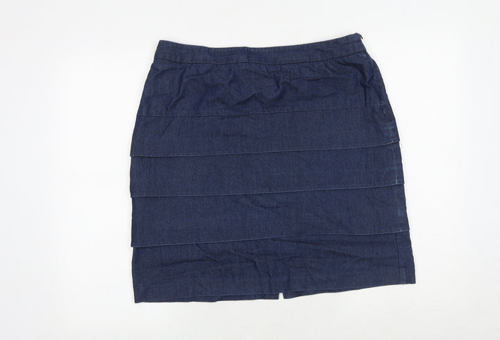 Larry Levine Womens Blue Cotton A-Line Skirt Size 12 Zip