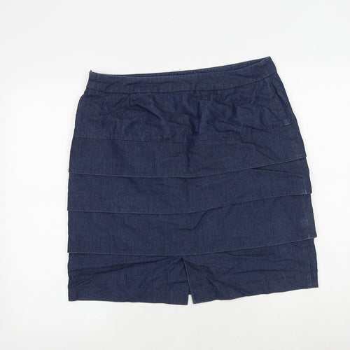 Larry Levine Womens Blue Cotton A-Line Skirt Size 12 Zip