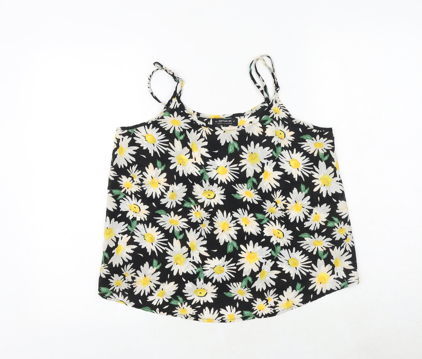 Cotton On Womens Black Floral Polyester Basic Tank Size S Round Neck - Daisy Print