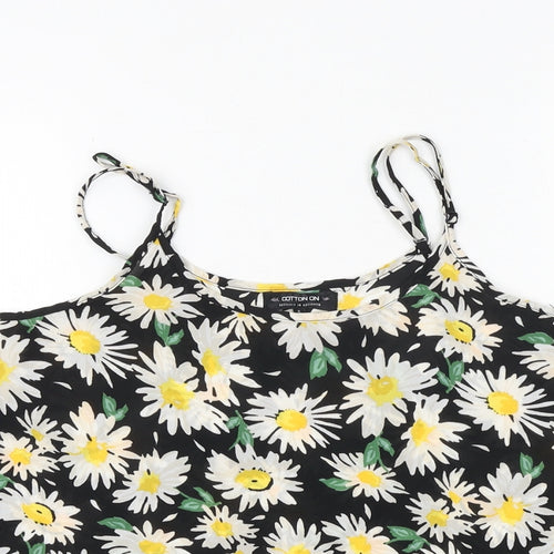 Cotton On Womens Black Floral Polyester Basic Tank Size S Round Neck - Daisy Print