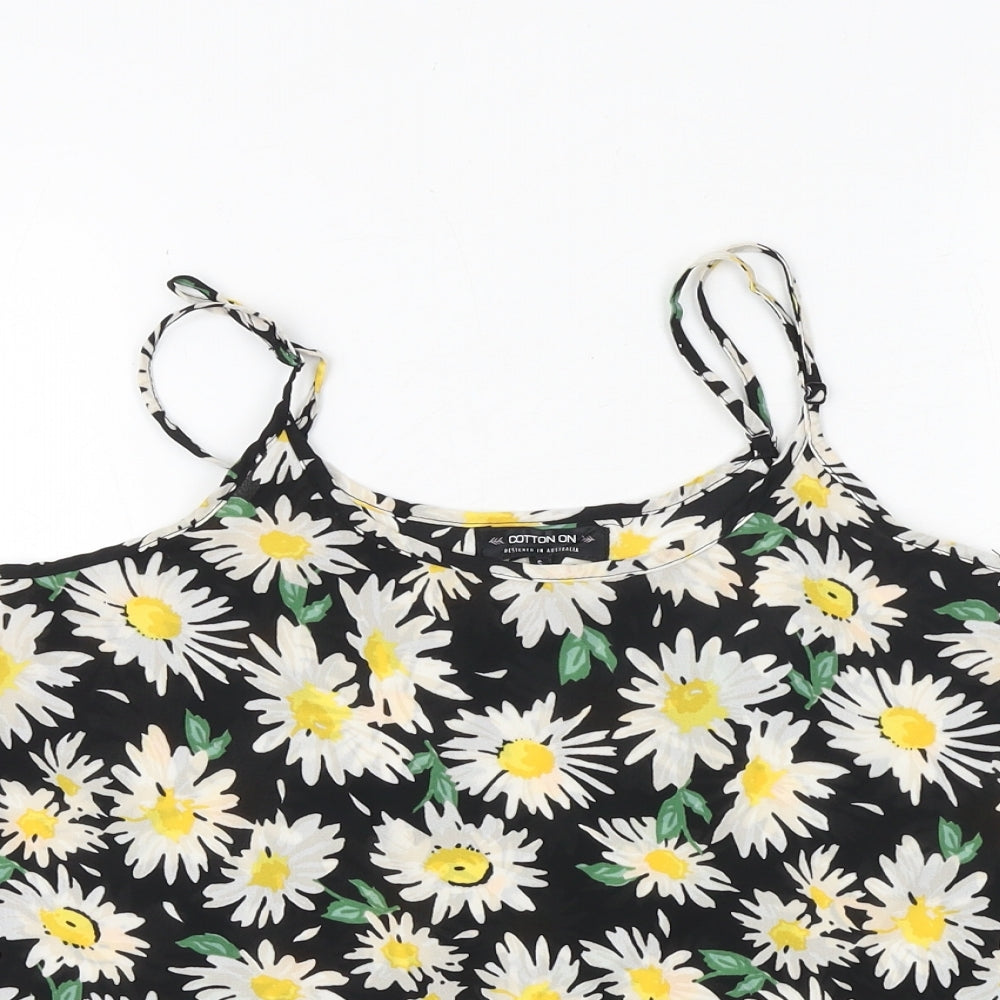 Cotton On Womens Black Floral Polyester Basic Tank Size S Round Neck - Daisy Print
