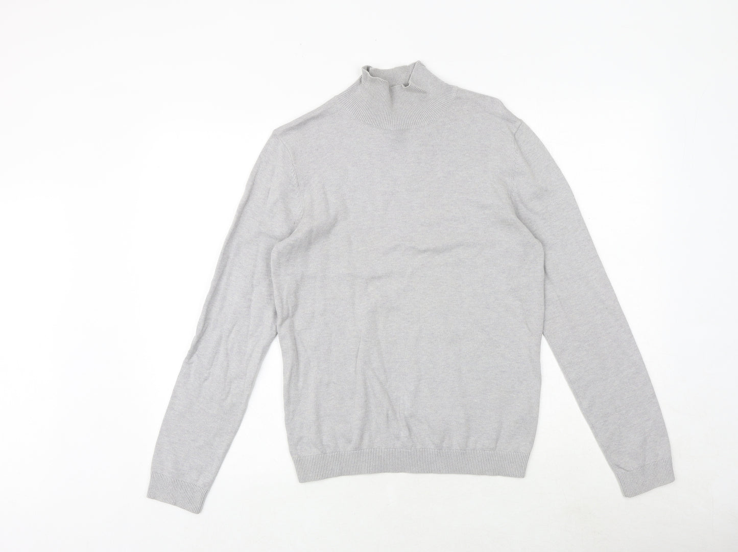 Topman Mens Grey Mock Neck Cotton Pullover Jumper Size S Long Sleeve