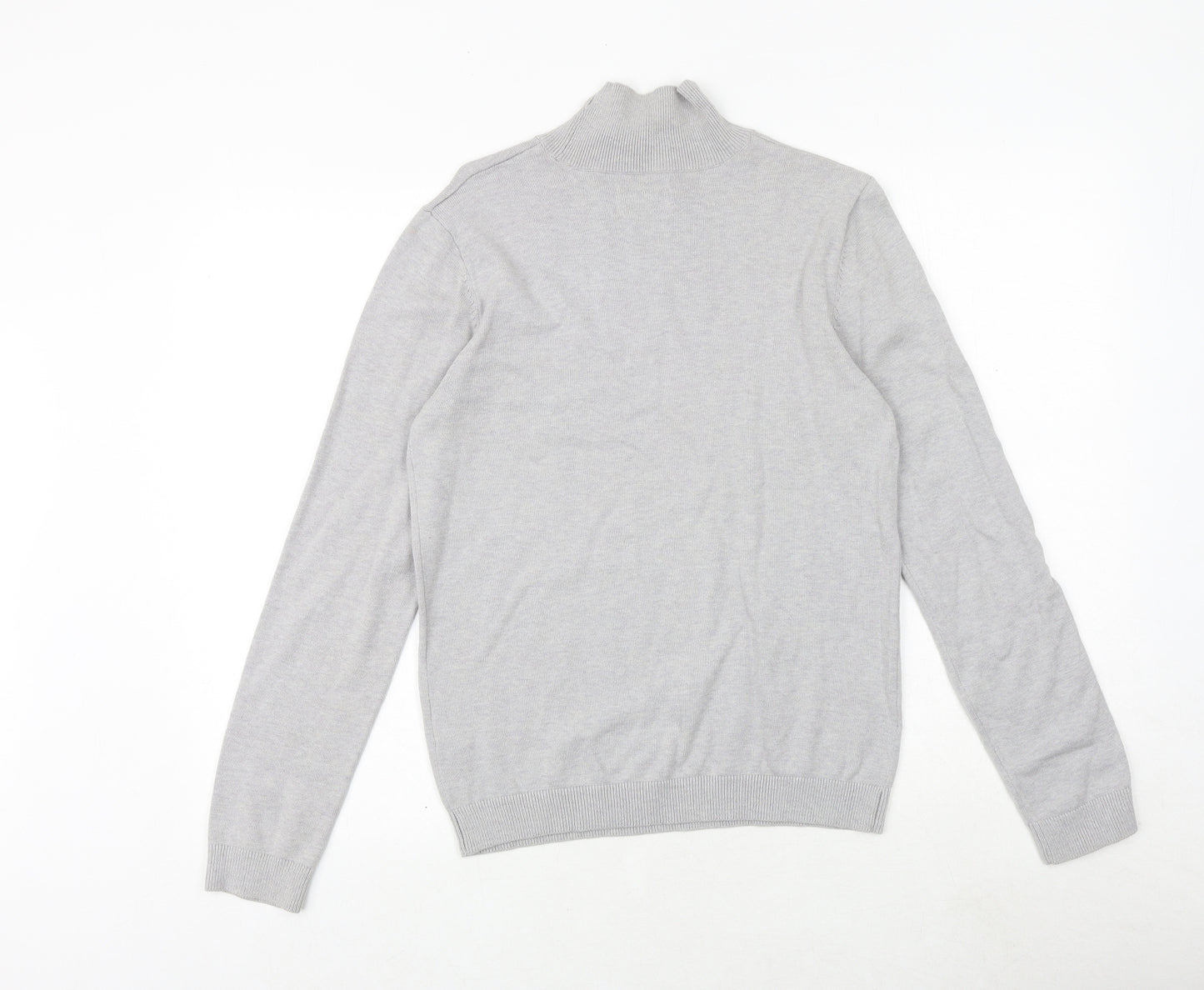 Topman Mens Grey Mock Neck Cotton Pullover Jumper Size S Long Sleeve