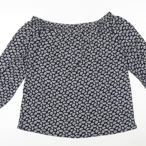 Boohoo Womens Blue Geometric Polyester Basic Blouse Size 16 Round Neck