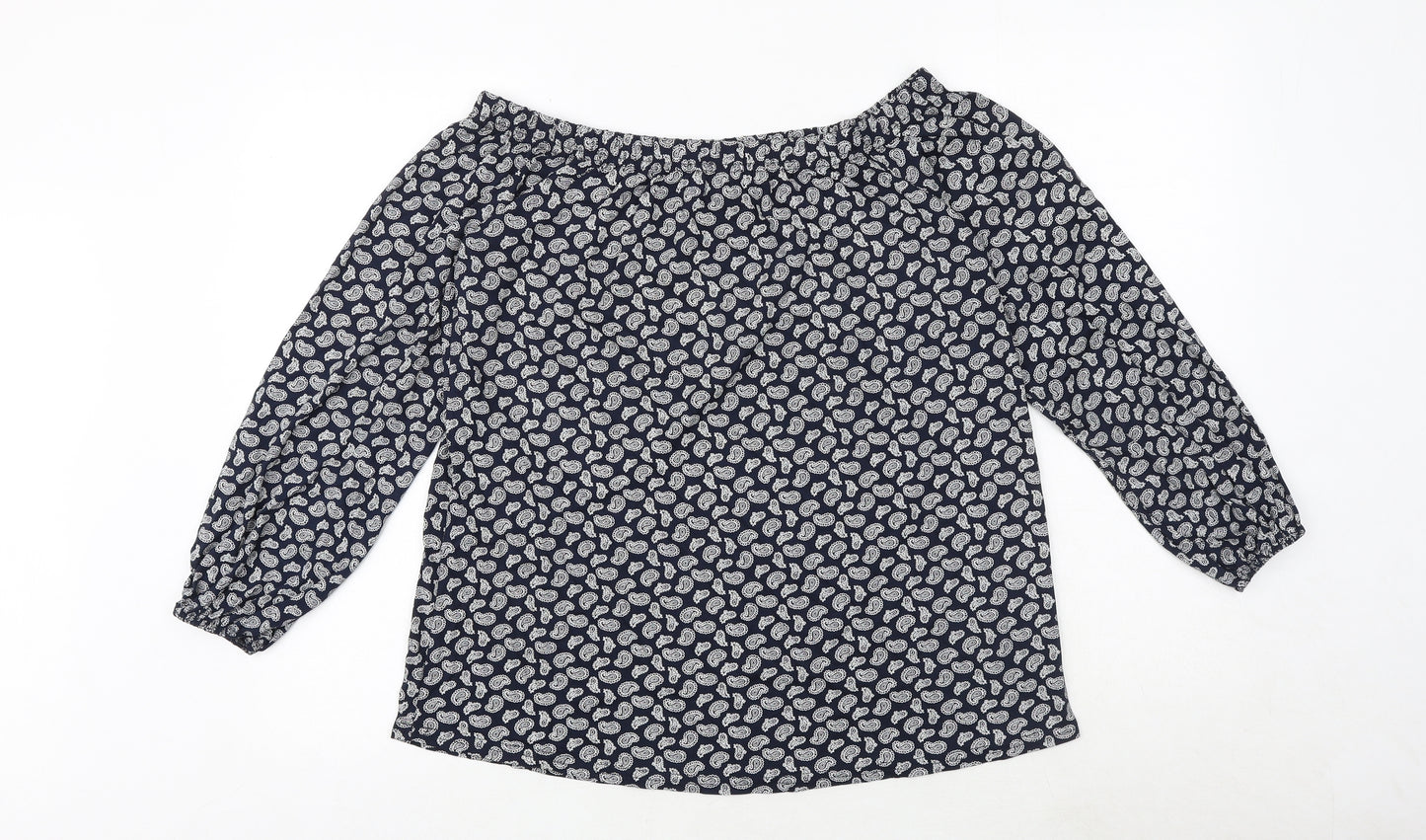 Boohoo Womens Blue Geometric Polyester Basic Blouse Size 16 Round Neck