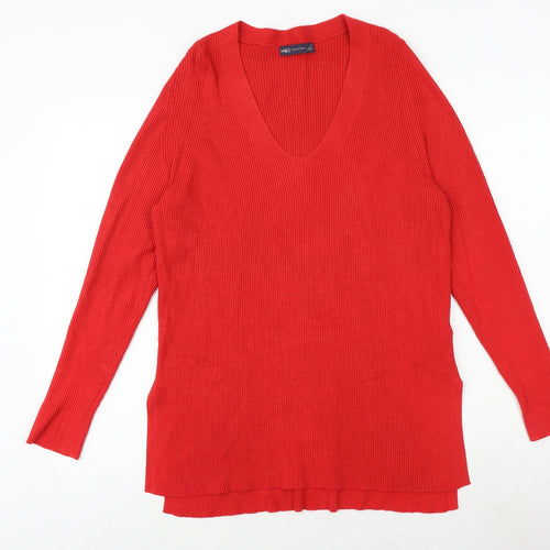 Marks and Spencer Womens Red V-Neck Viscose Pullover Jumper Size 12