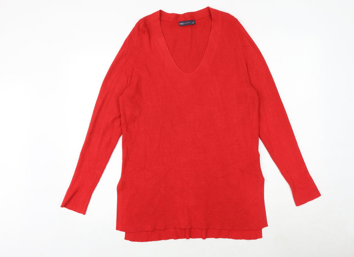 Marks and Spencer Womens Red V-Neck Viscose Pullover Jumper Size 12