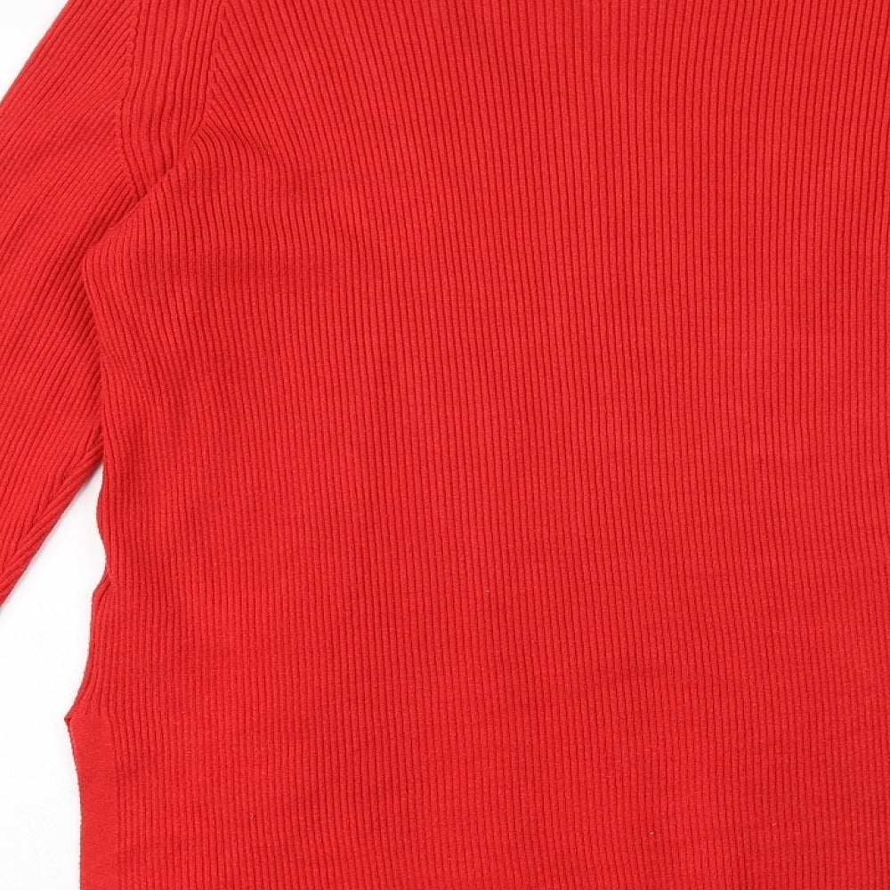 Marks and Spencer Womens Red V-Neck Viscose Pullover Jumper Size 12