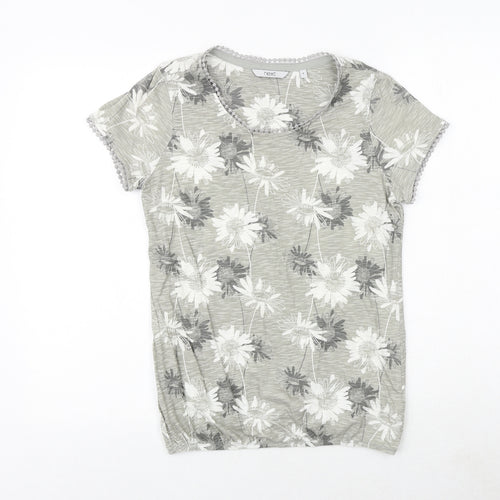 NEXT Womens Green Floral 100% Cotton Basic T-Shirt Size 8 Round Neck