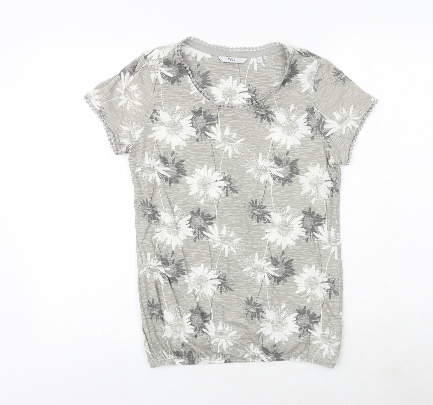 NEXT Womens Green Floral 100% Cotton Basic T-Shirt Size 8 Round Neck