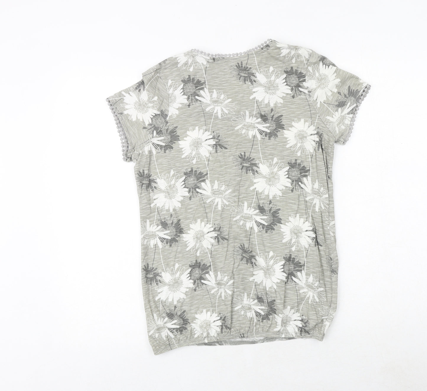 NEXT Womens Green Floral 100% Cotton Basic T-Shirt Size 8 Round Neck