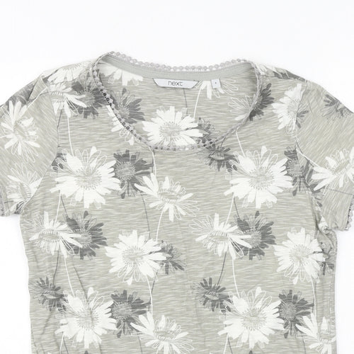 NEXT Womens Green Floral 100% Cotton Basic T-Shirt Size 8 Round Neck