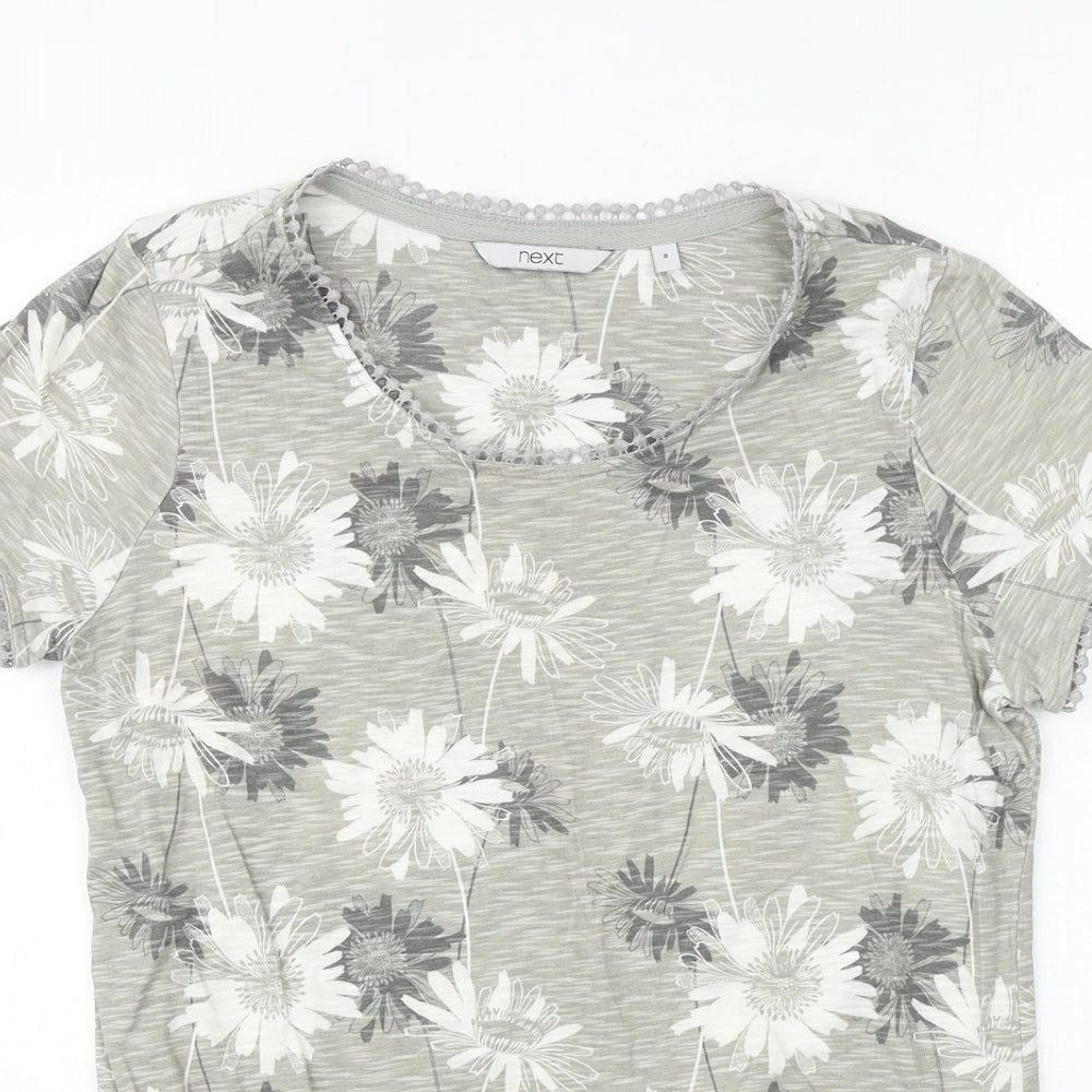 NEXT Womens Green Floral 100% Cotton Basic T-Shirt Size 8 Round Neck