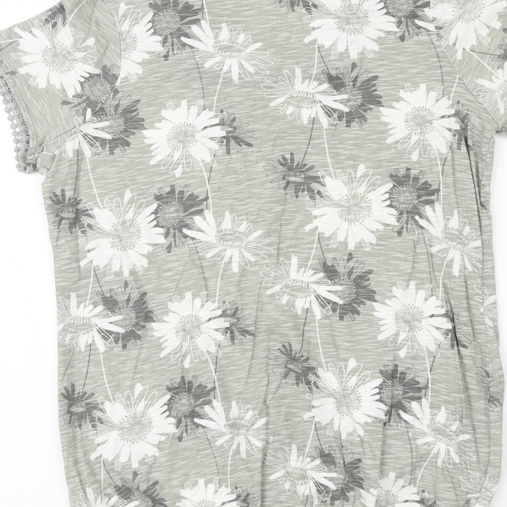 NEXT Womens Green Floral 100% Cotton Basic T-Shirt Size 8 Round Neck