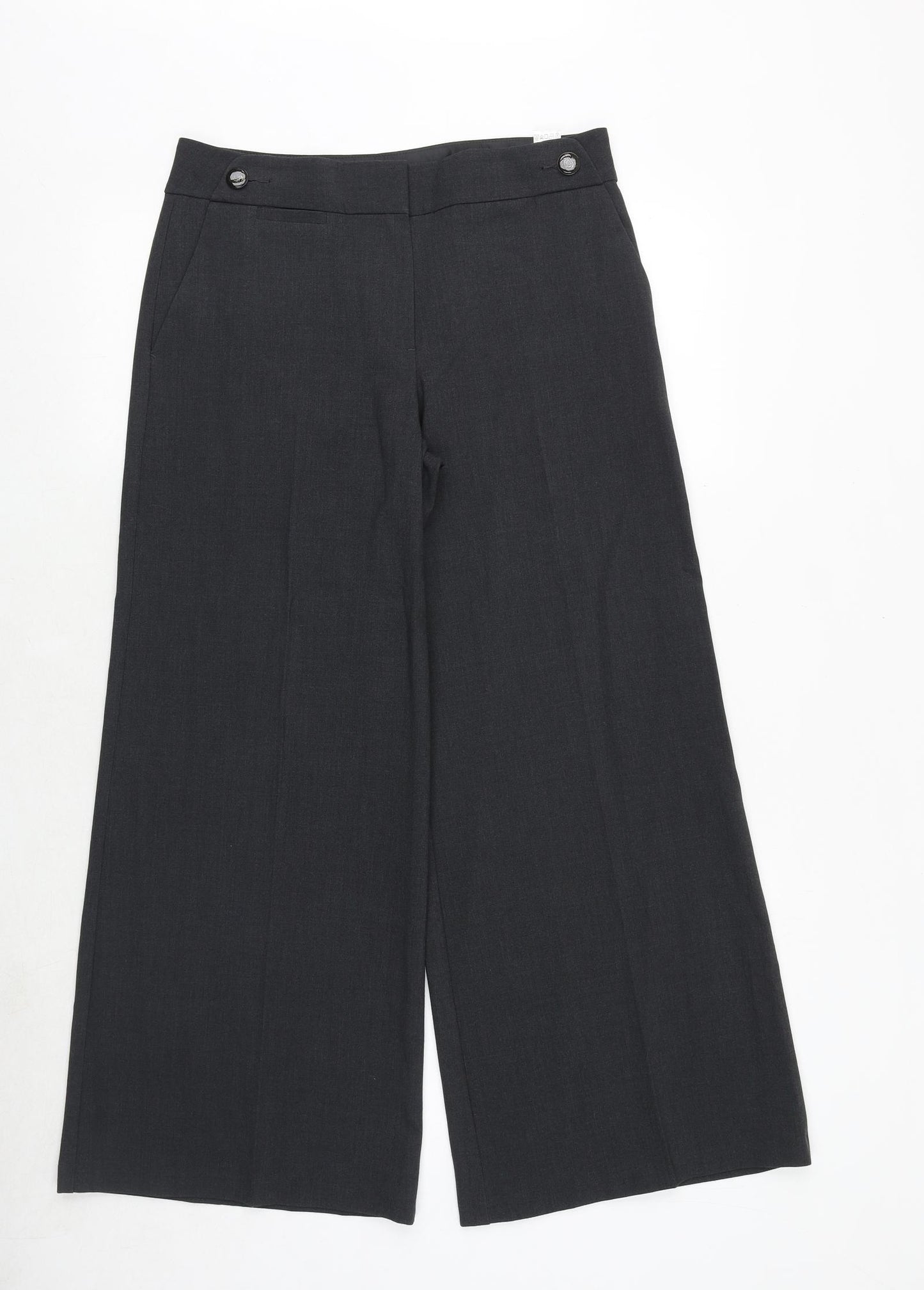 Marks and Spencer Womens Grey Herringbone Polyester Trousers Size 10 Regular Zip